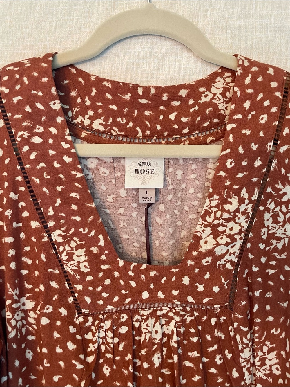 Warm Rust Western Floral Boho, Cowgirl, Babydoll Smock Dress, NWT - Picture 3 of 8